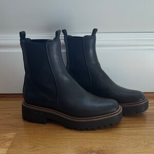 Sam Edelman Black Chelsea Lug Boots with Brown Welt